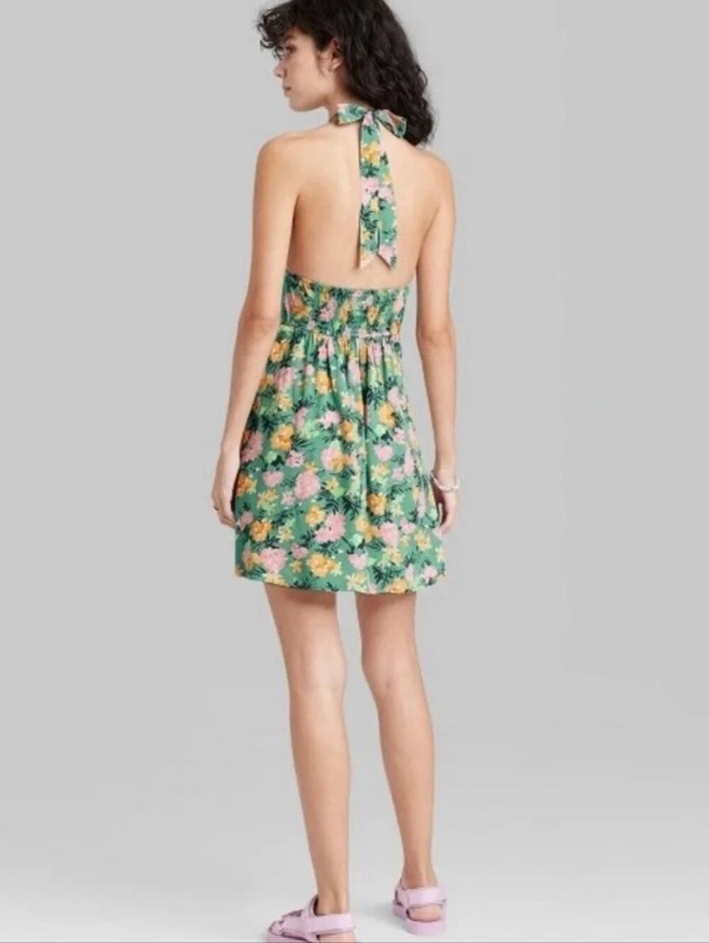 New Wild Fable Green Floral Smocked Halter Dress Size Small - Picture 2 of 10